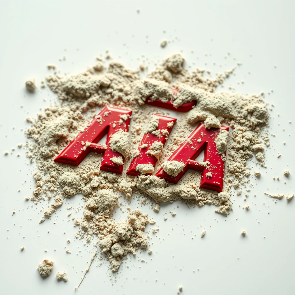 Majestic 3D photo of wet cow dung splattered onto the red "AIA" logo. - Image