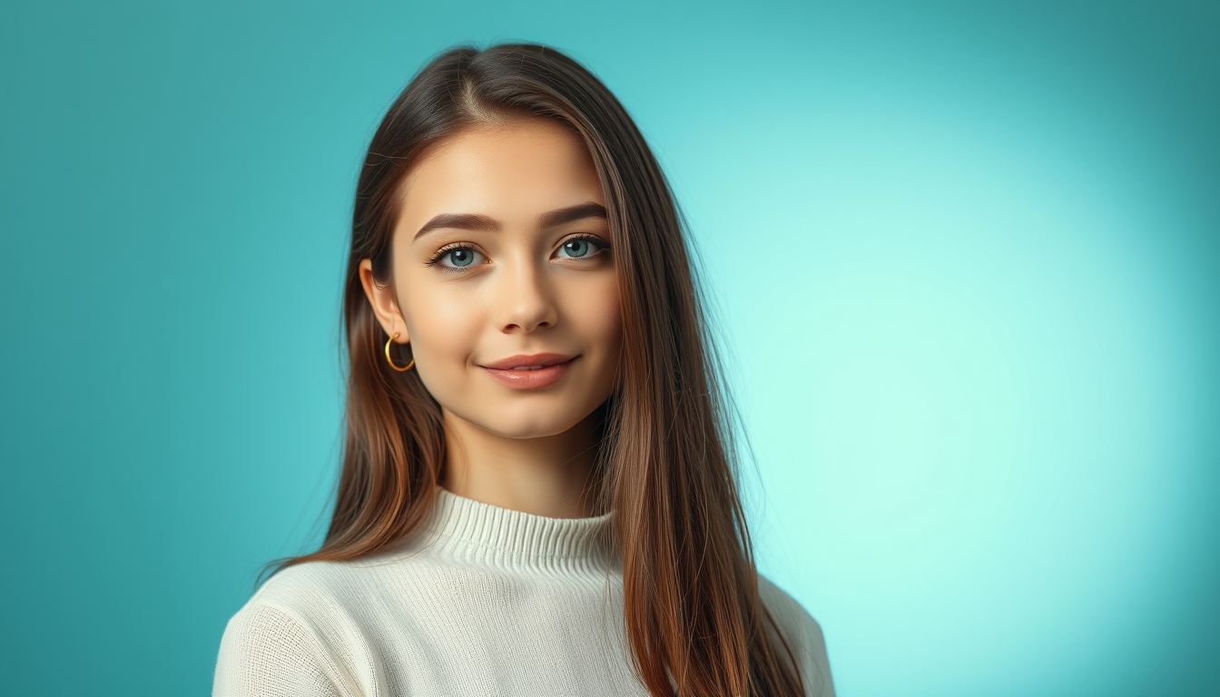 Photo portrait of pretty girl with beautiful look isolated on a color background, 8k UHD, high detail.