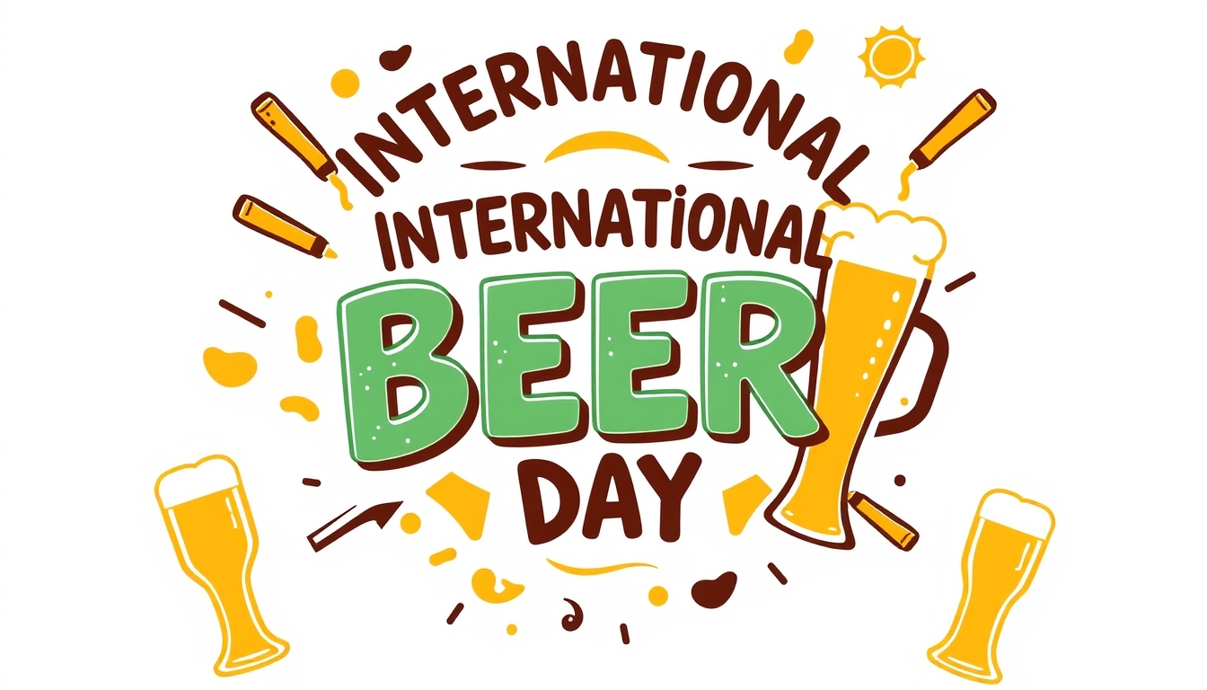 International beer-themed graphic design for International Beer Day, vibrant and fun, promotional image. - Image