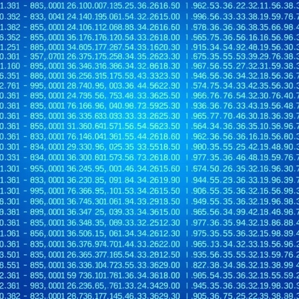 Square image of accounting data background has a dominant blue color.