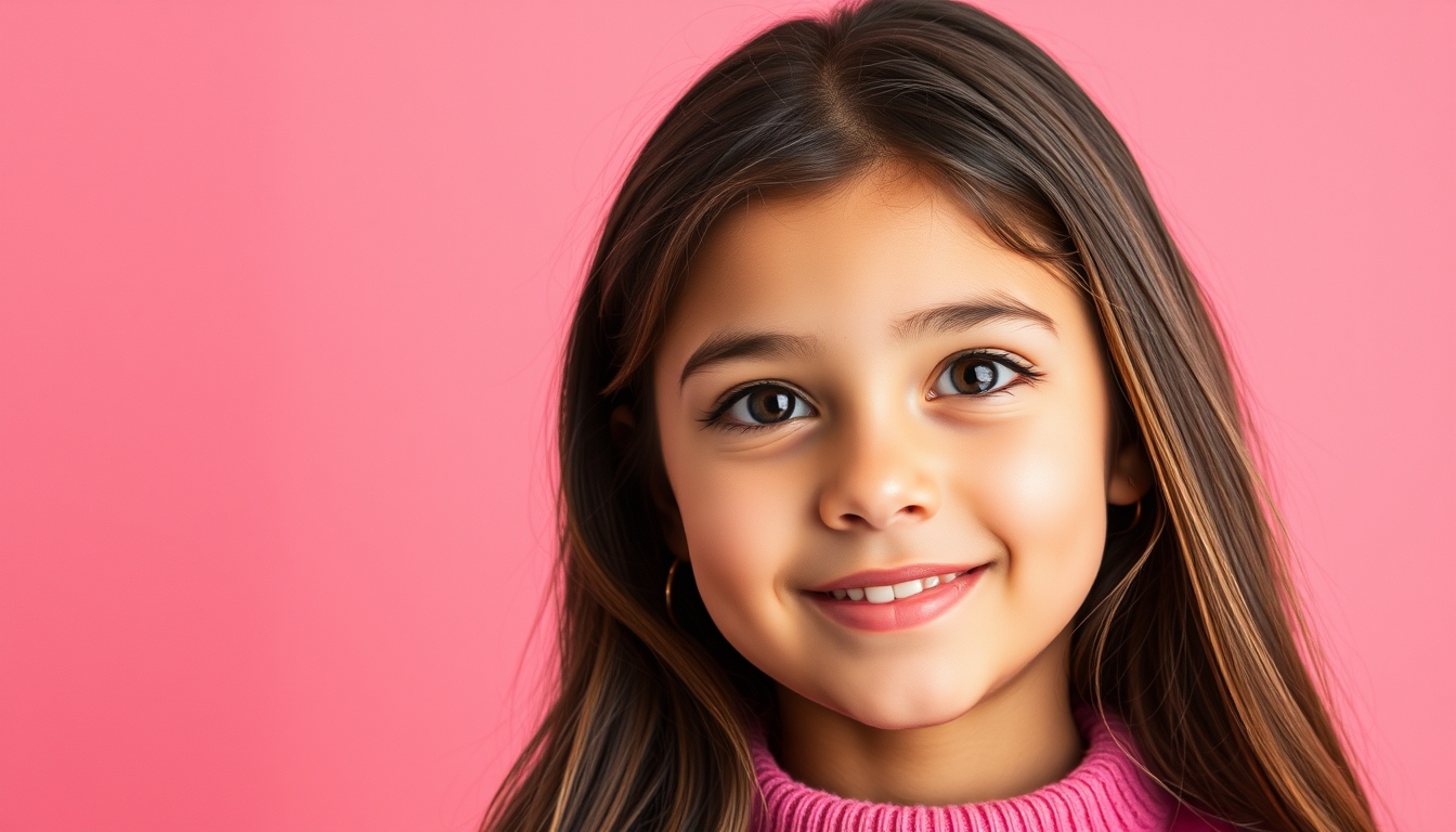 Photo portrait of a pretty girl with a beautiful look isolated on a color background, 8k UHD, high detail. - Image