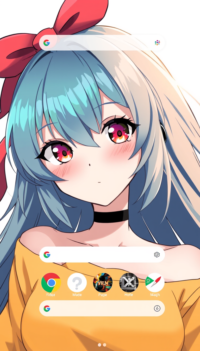 Anime girl based on Chrome browser theme. Should contain a style based on colors and have a white background.