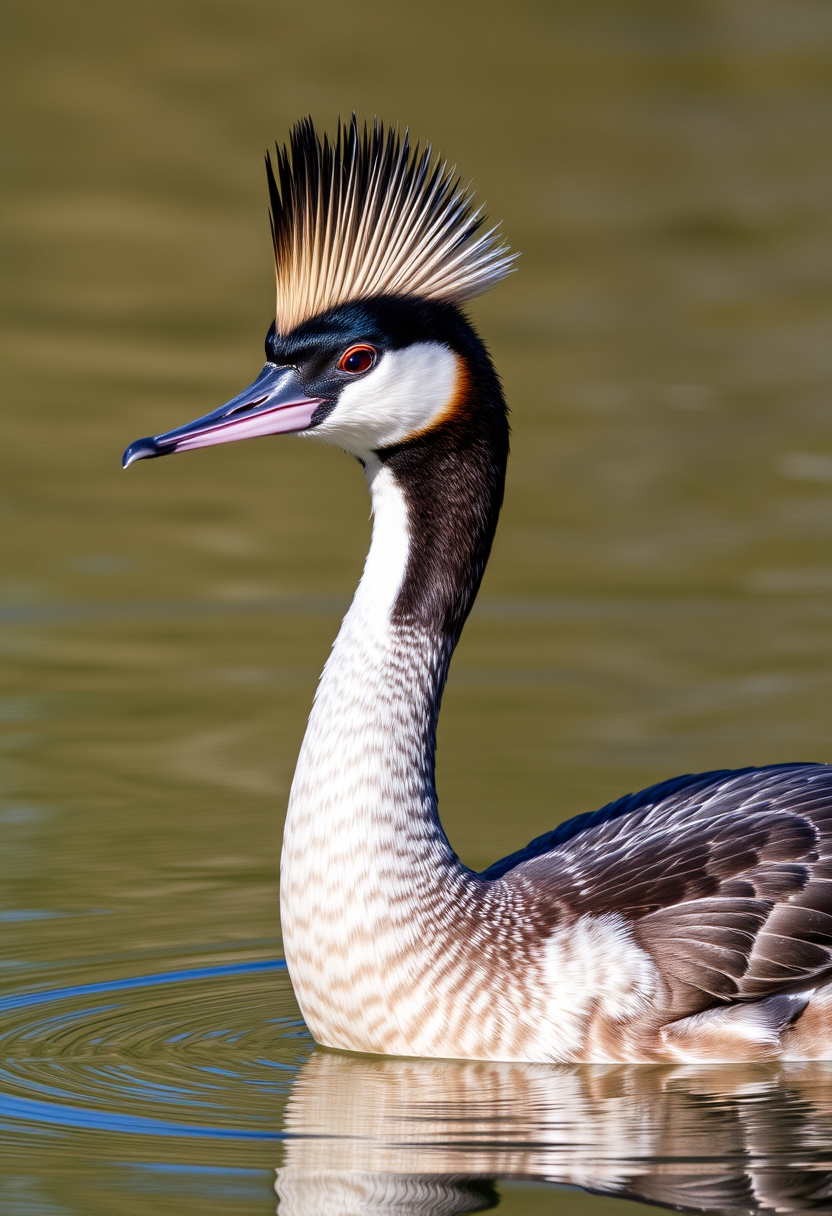 A great crested grebe (Podiceps cristatus).