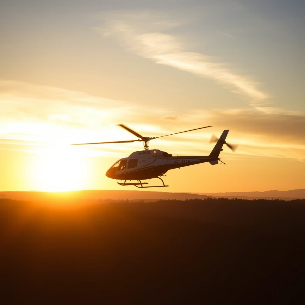 EC 135 helicopter flying at sunset - Image