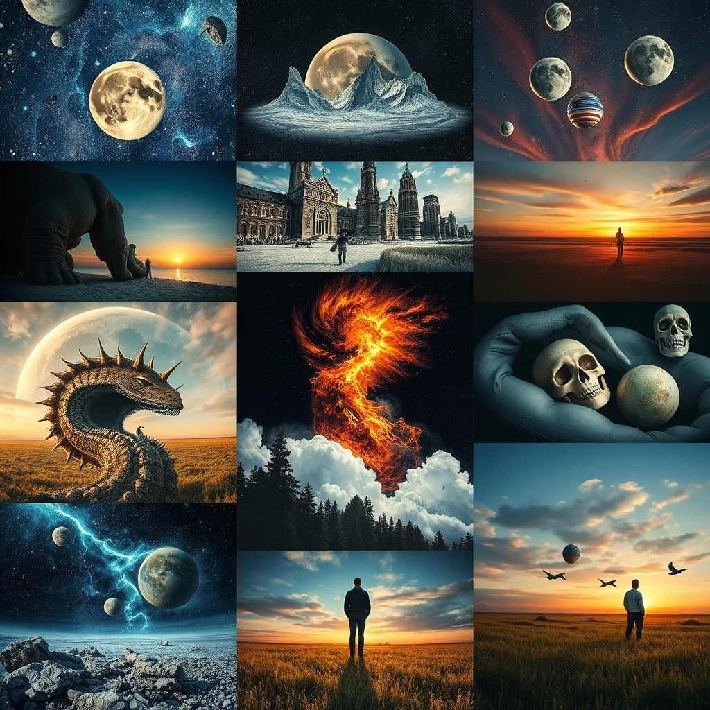 big collage of different weird images from dreams - Image