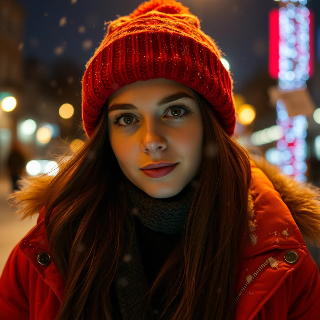 a cool girl in a cold winter night