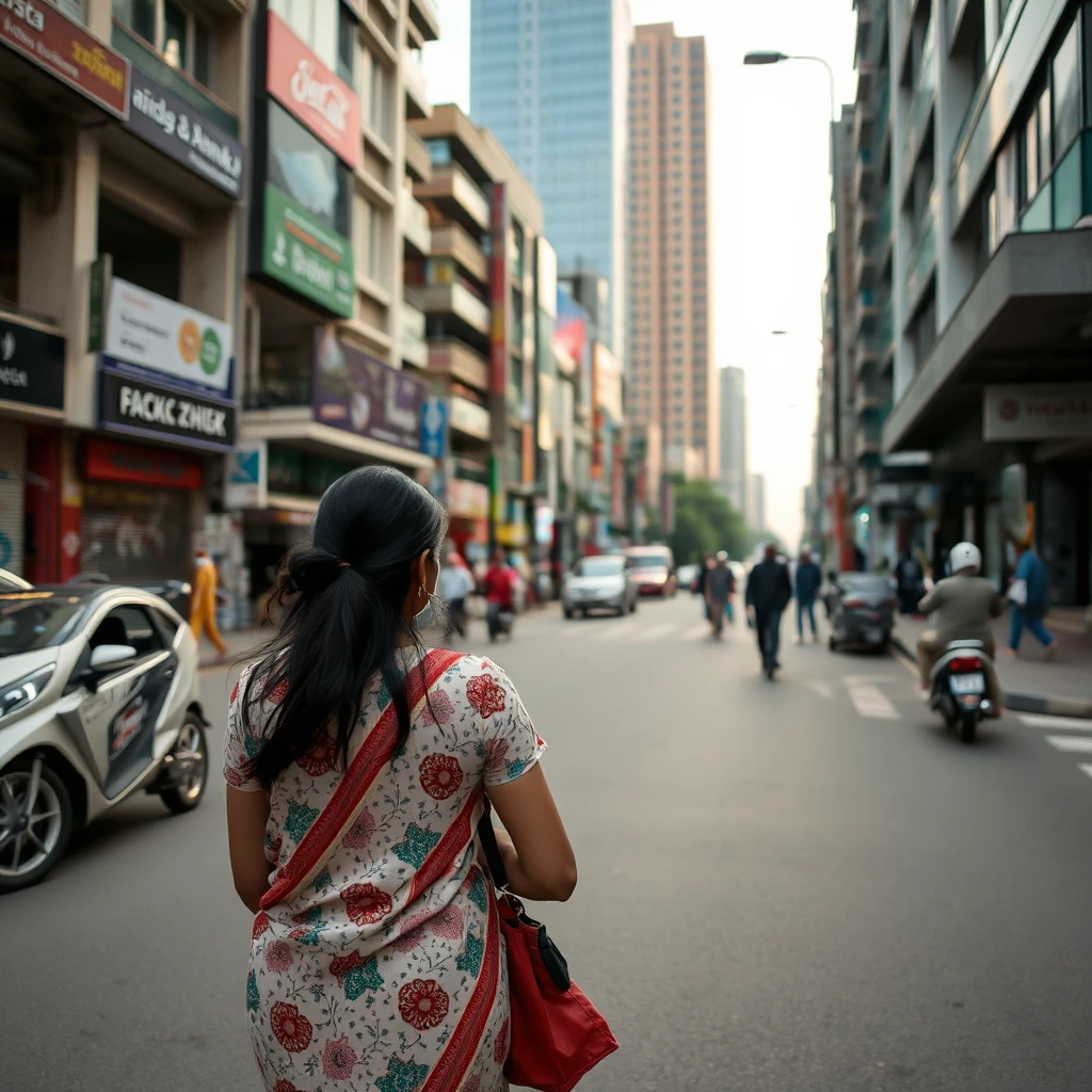 A woman walking in the streets of modern Dhaka. - Image