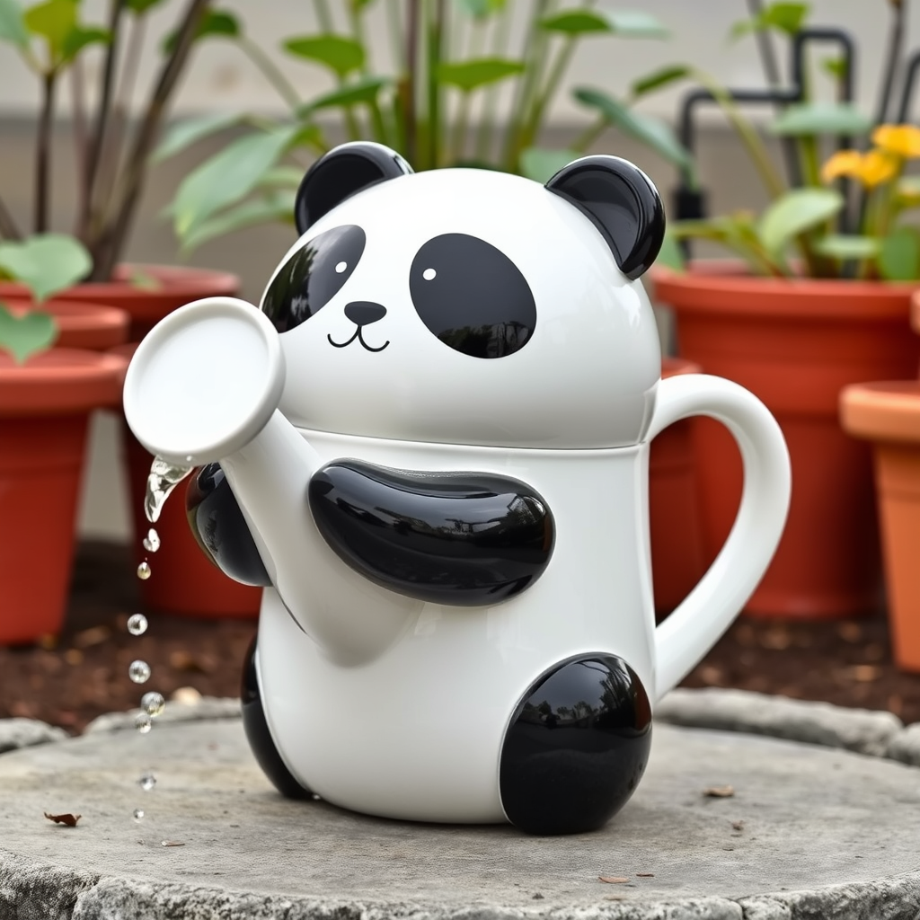 A panda-shaped watering can. - Image