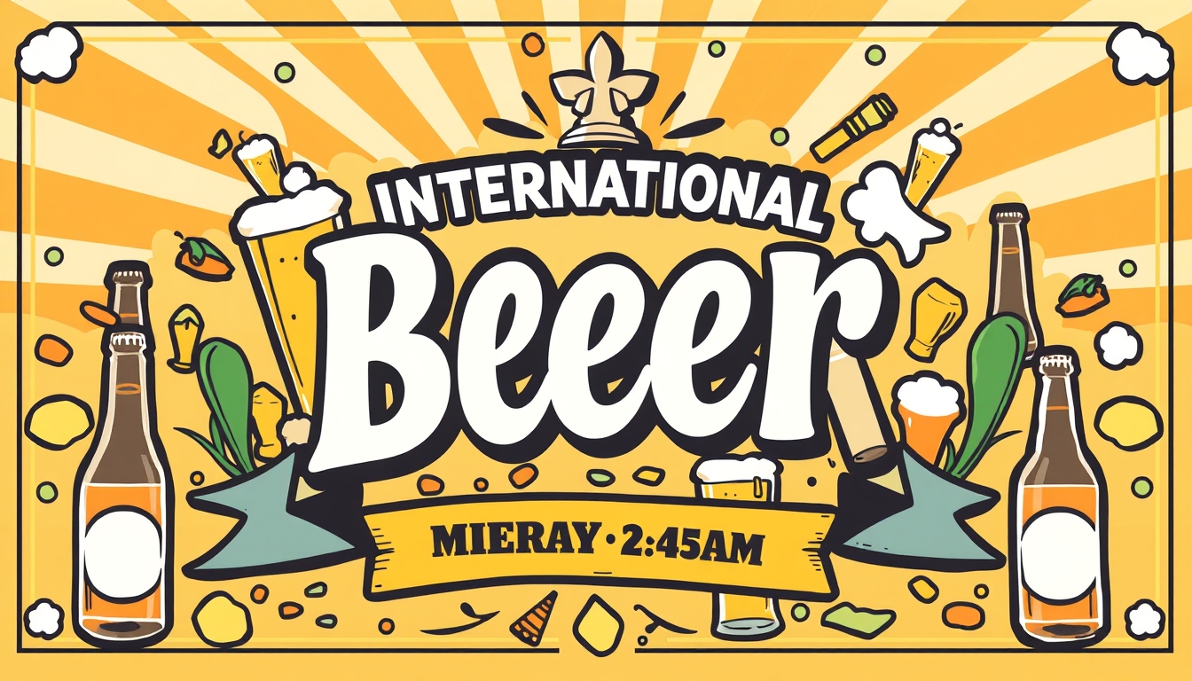 International beer-themed graphic design, vibrant and fun.