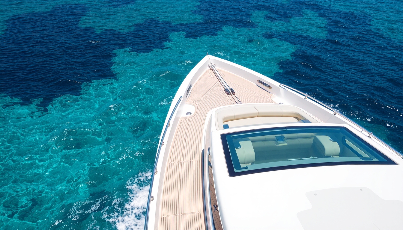 A luxurious yacht with a glass deck, cruising through crystal-clear waters.