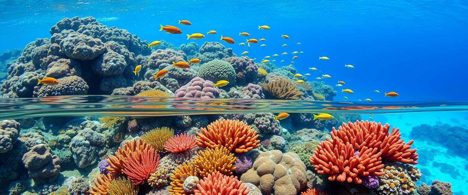 Vibrant, colorful coral reefs, underwater paradise, tropical fish, high quality, photorealistic, clear turquoise water, marine life, scuba diving, snorkeling, breathtaking, vibrant, exotic, diverse::0.5 sea turtles, manta rays, underwater caves, vibrant corals, shipwrecks, underwater photography, ocean conservation