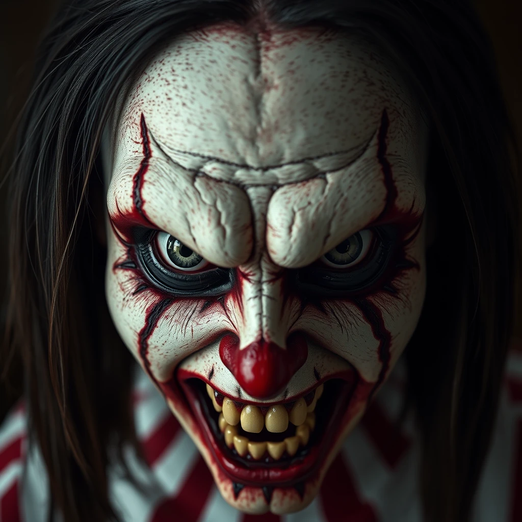 Photorealistic Creepypasta Jeff The Killer intricate, exquisite details and textures, sharp focus, high resolution, detailed eyes, 8k uhd, nikon d850, high quality, film grain, hyper realistic skin (detailed skin:1.3) deranged, absurd, nightmarish, freakish, disturbing, sinister, monstrous, hellish, grotesque anatomy, dark and twisted, horrorcore, horrorscape.