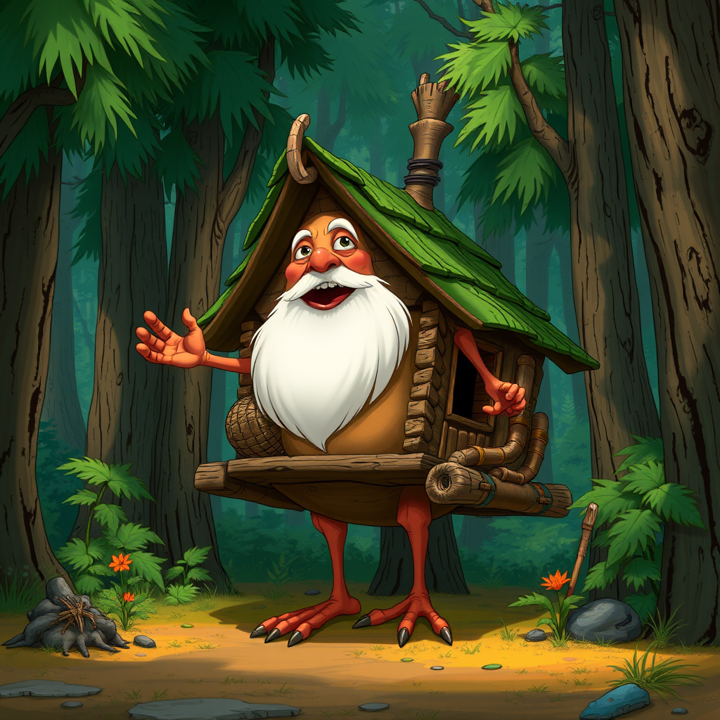 The animated character Baba Yaga, who lives in a thick forest in a hut on chicken legs.