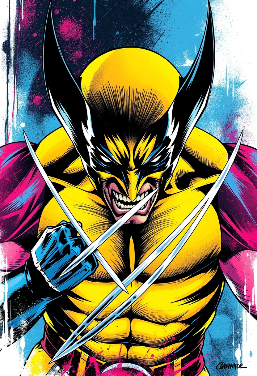 Masterpiece, wolverine, print t-shirt design, silk-screen art by Frank Miller, center PNG art