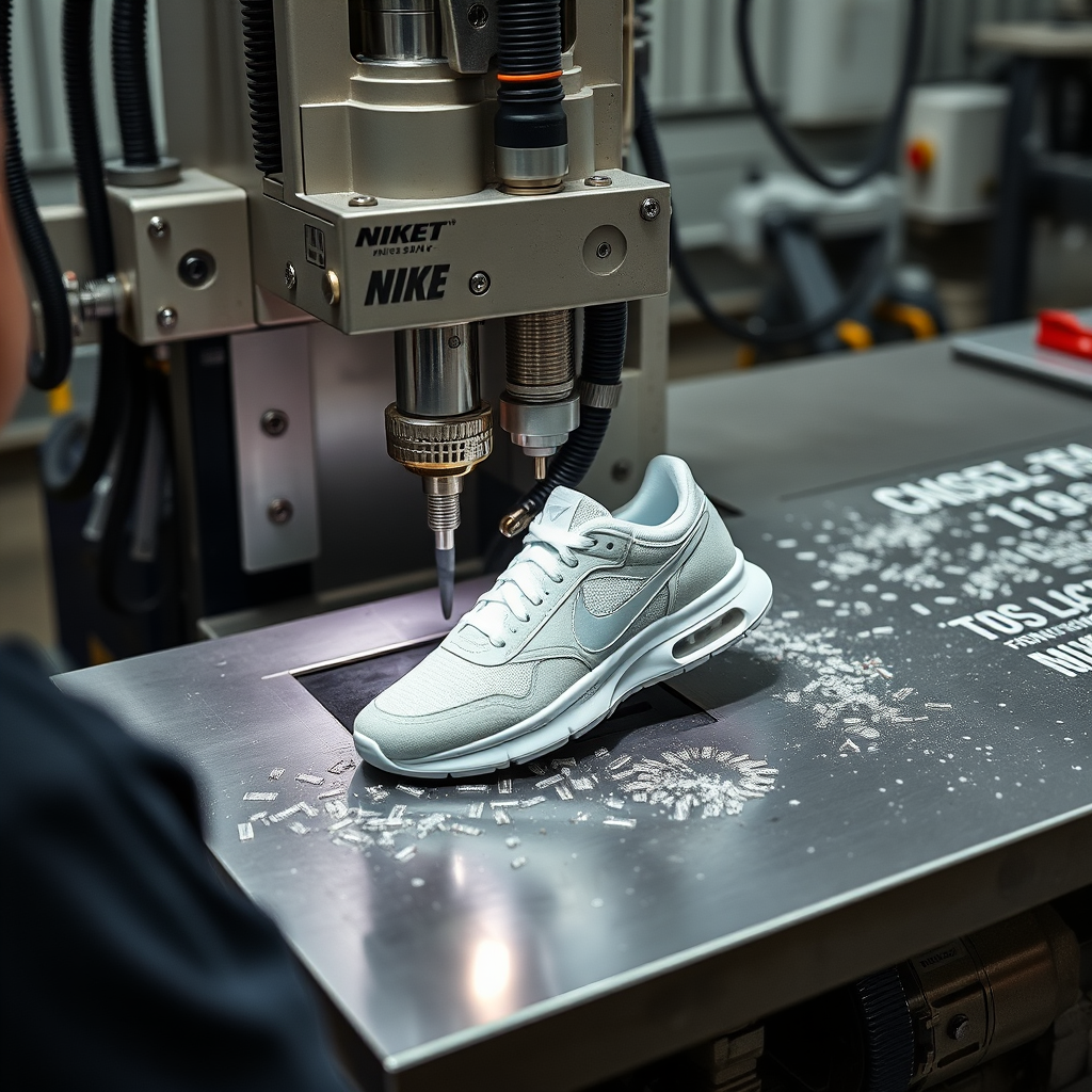 Auto machine tools for process cutting create Nike shoes. - Image