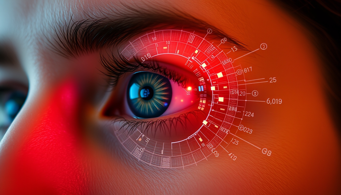 A human eye augmented with a digital interface, scanning information. - Image