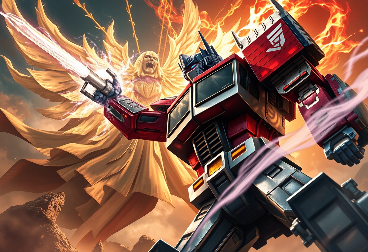 "The Great Sage Equal to Heaven battles Optimus Prime, photo-realistic style." - Image