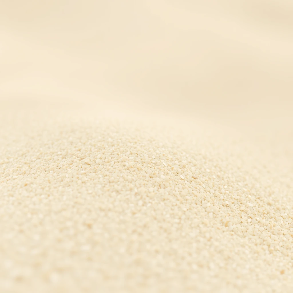 Illustrate a minimalist wallpaper that highlights the textures of sand. The design should feature close-up views of fine sand grains, with a soft focus effect to create a dreamy, ethereal quality. Use a monochromatic color scheme with varying shades of sand. - Image