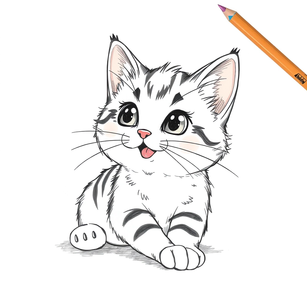 "Draw a cute living cat being playful."