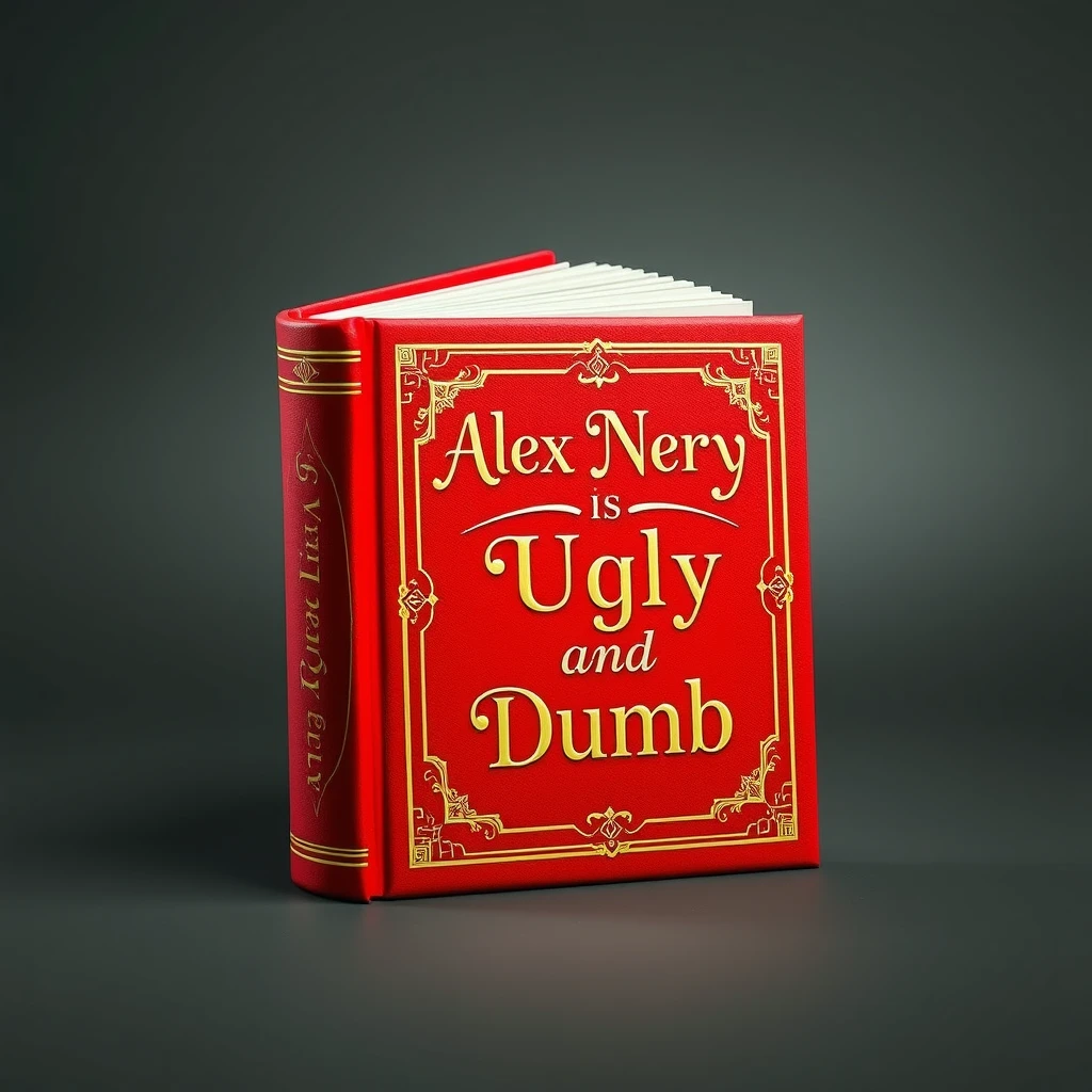 A red fancy book with the title: Alex Nery is Ugly and Dumb.