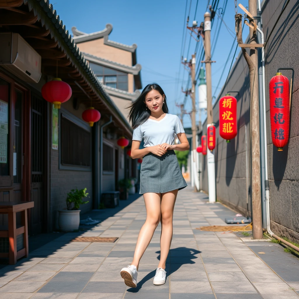 Chinese girl with gray short skirt - Image