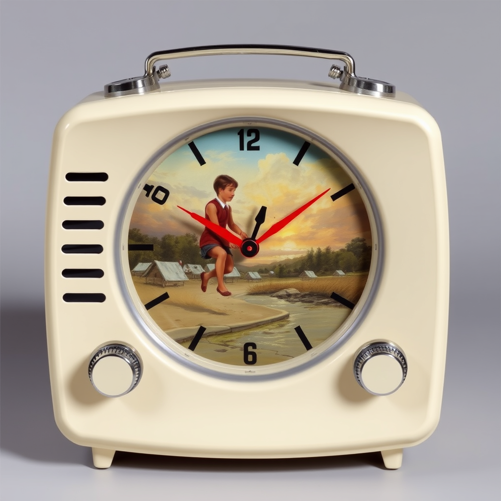 a 1962 Sears clock-radio concept, a painting by Syd Mead, 4k, glass dial.