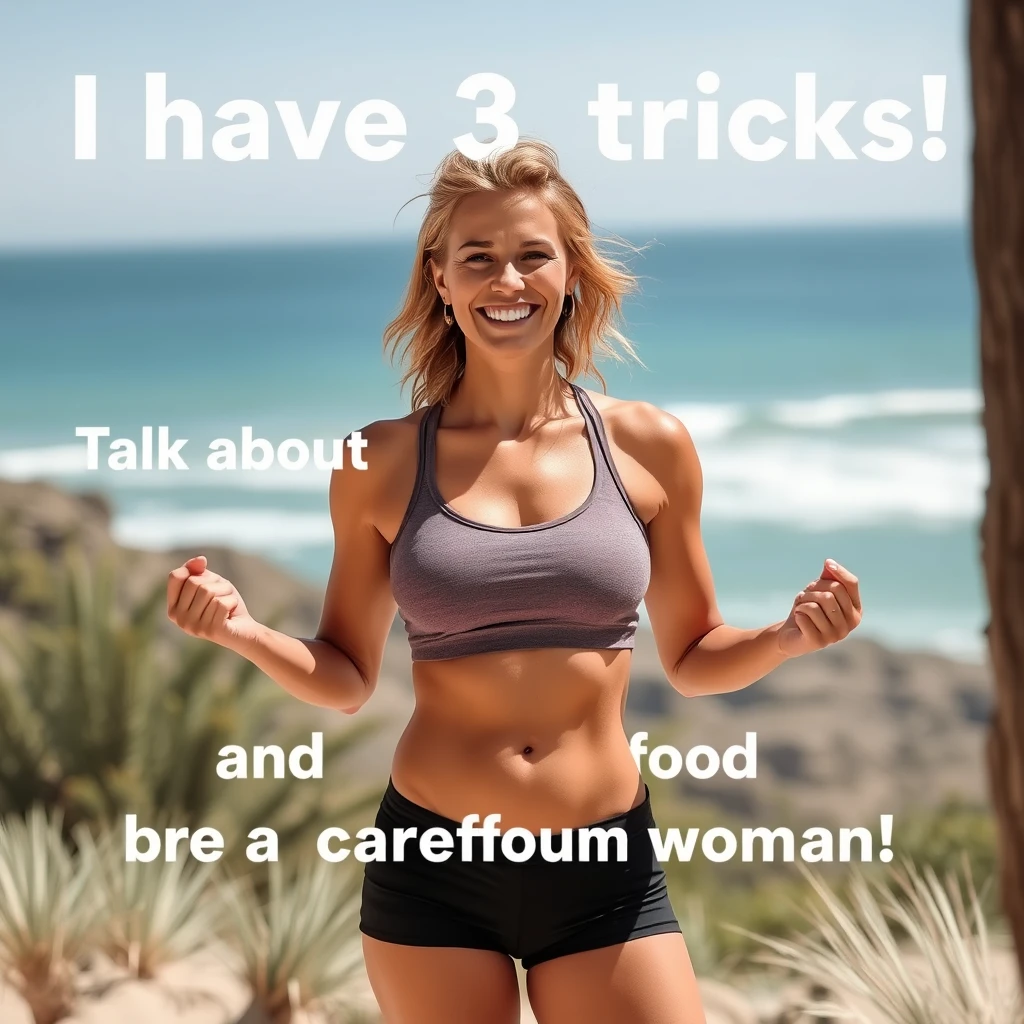 "I have 3 tricks! Talk about your worries, exercise it out, enjoy delicious food, and be a carefree tough woman." - Image