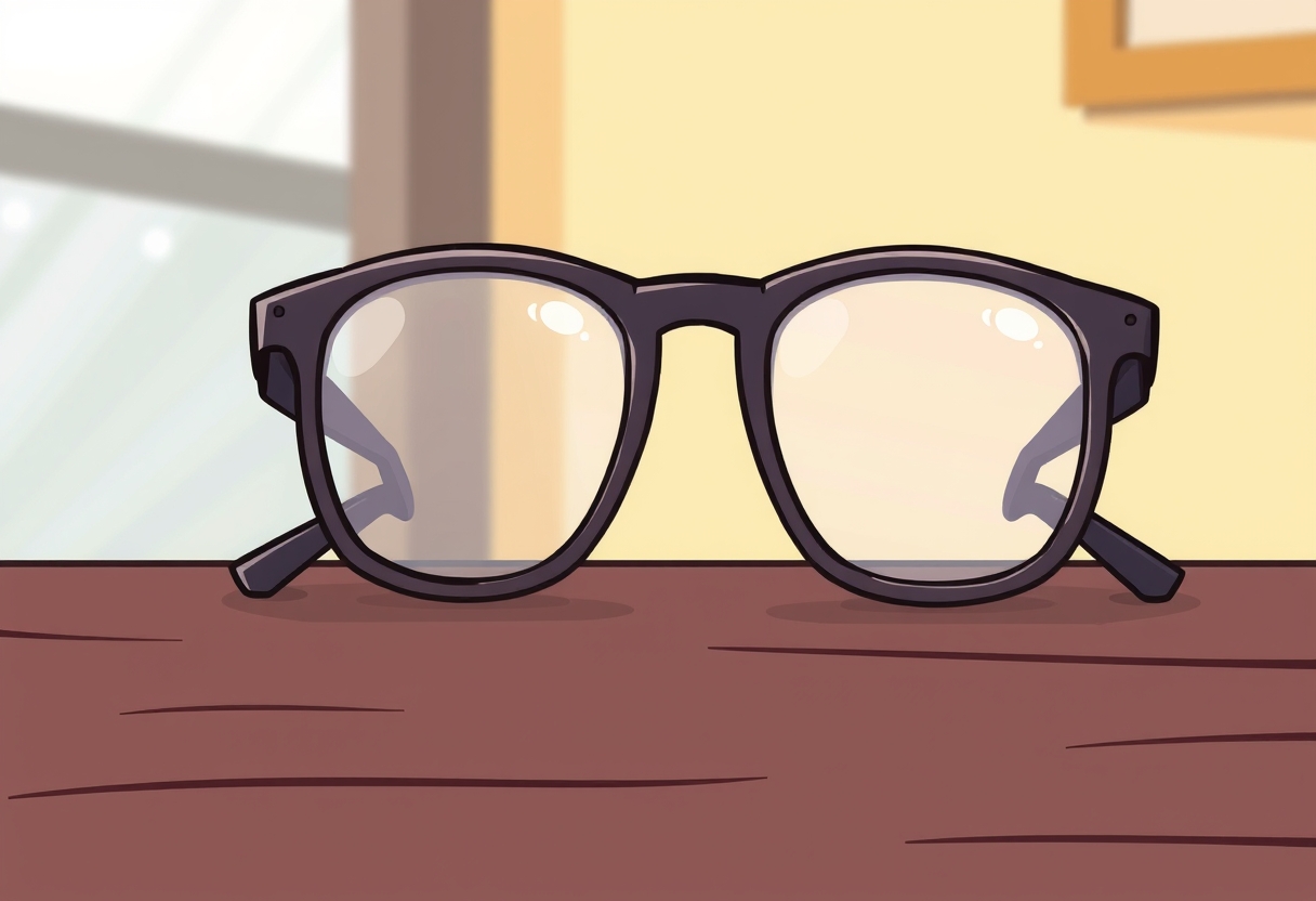 Eyeglasses on a table, cartoon, illustration - Image