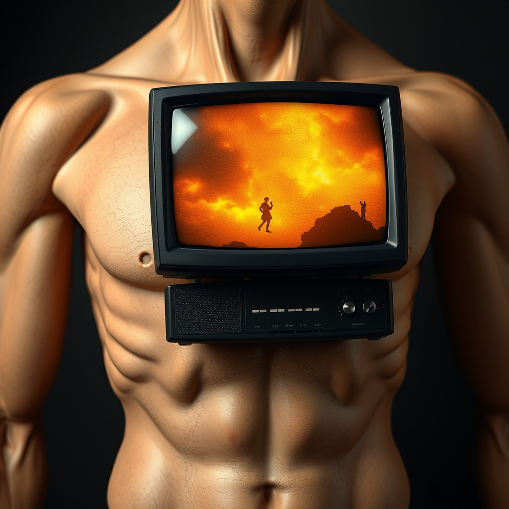 a realistic human torso with a TV instead of a head - Image