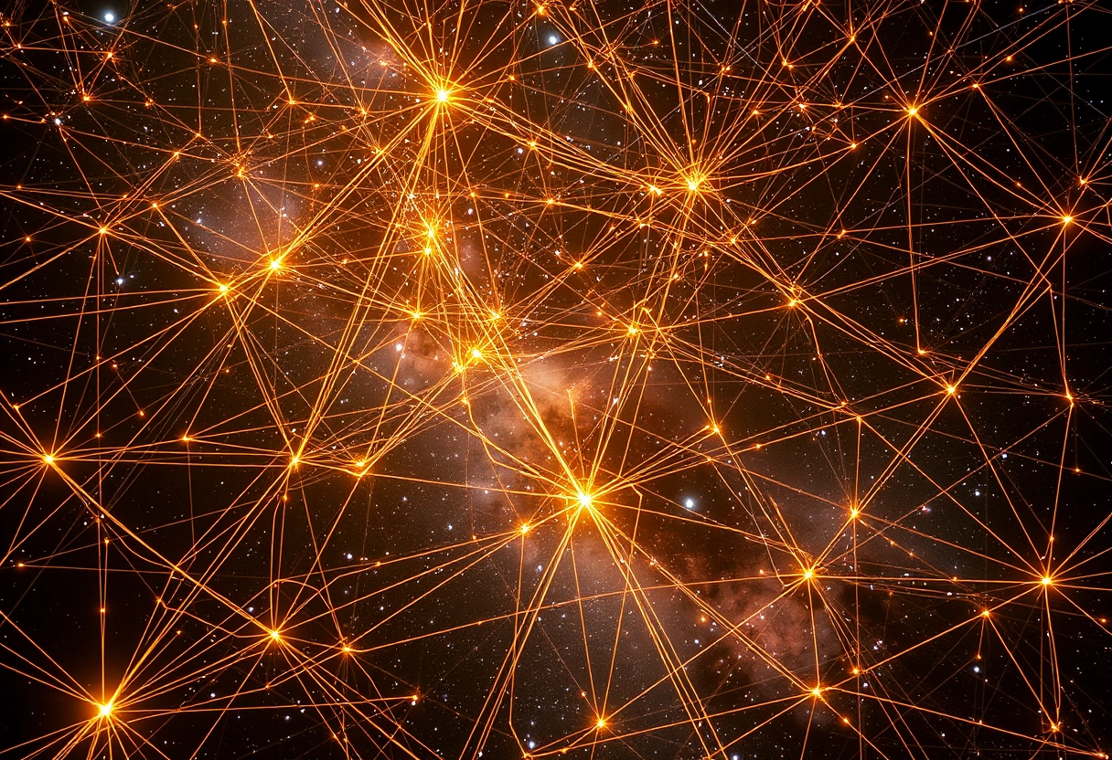 a vast web of golden lines connecting the universe - Image