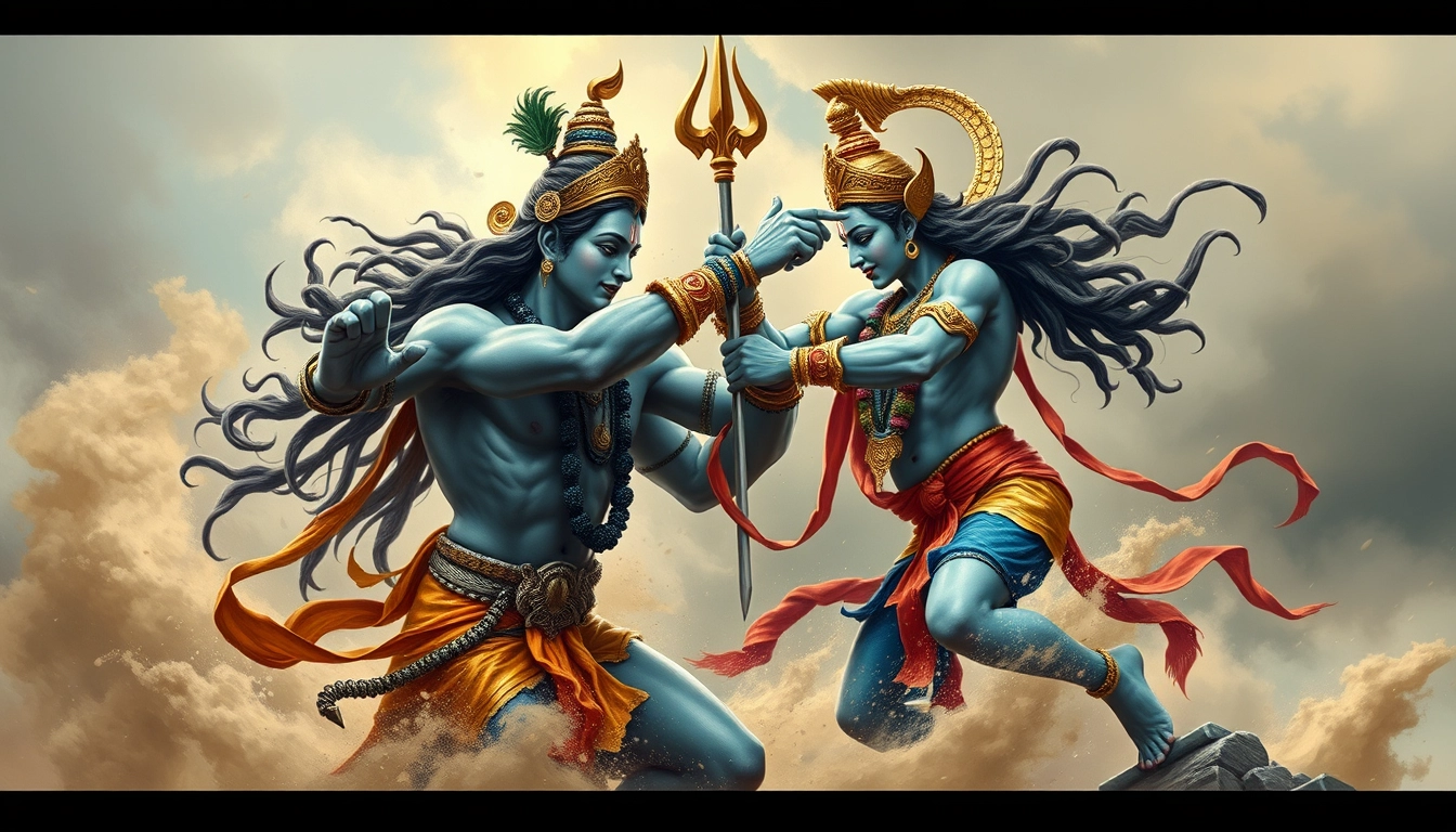 God Shiva and God Krishna, fighting.