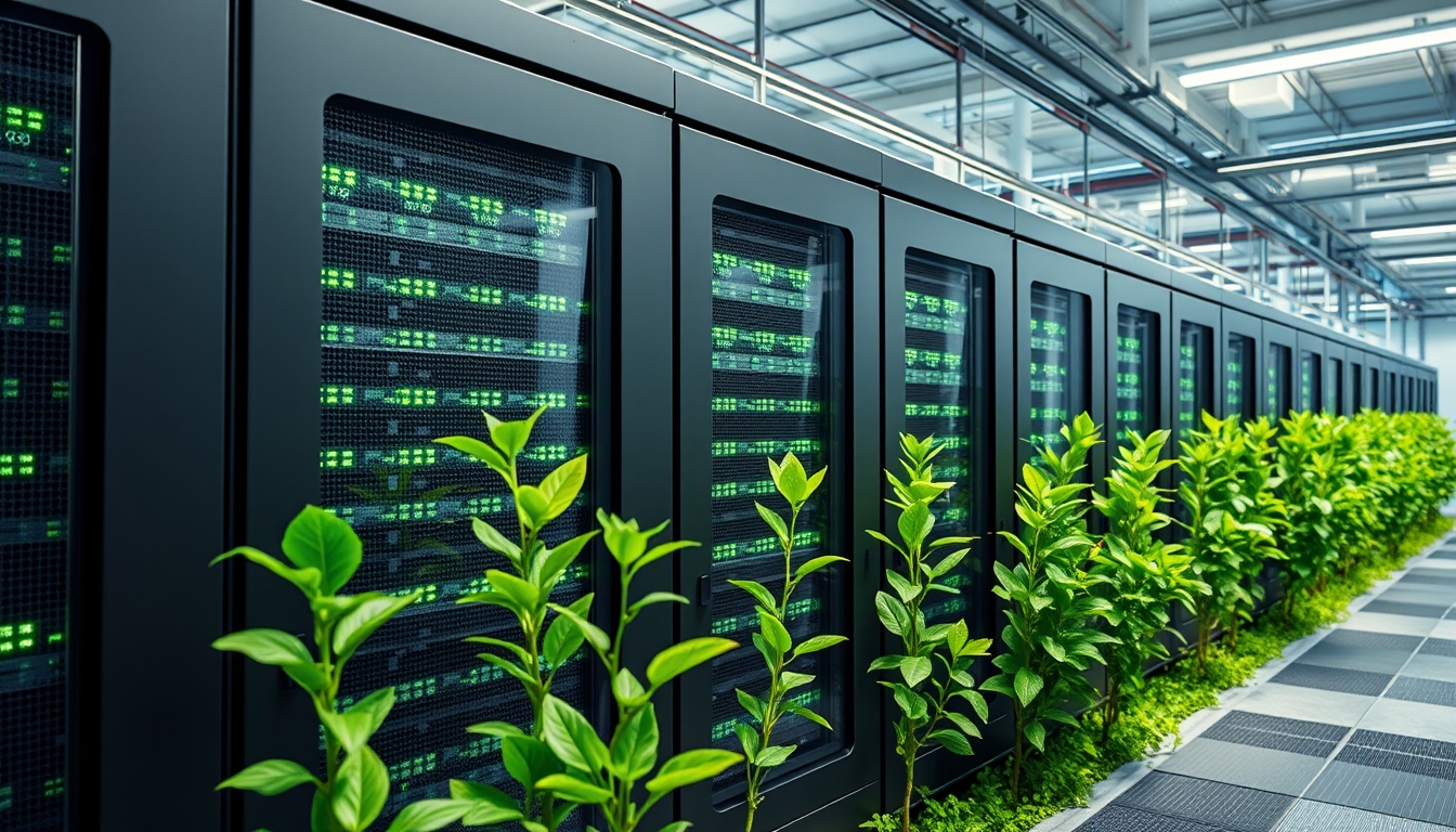 Clean energy-powered data center, symbolizing green tech infrastructure.