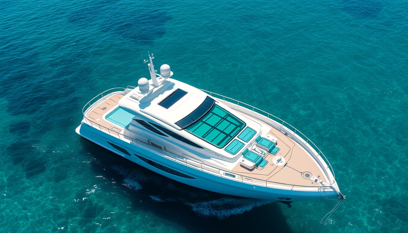 A luxurious yacht with a glass deck, cruising through crystal-clear waters. - Image