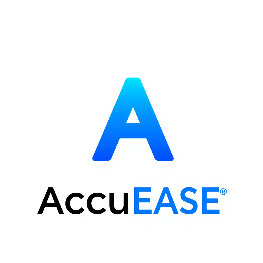 A logo for a data mastery application named "AccuEASE" with a blue letter A that has an IT nuance, made as a PNG with a transparent background.