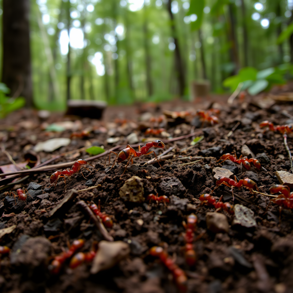 ANTS NEAR ANANTHILL FOREST BACKGROUND, spider food - Image