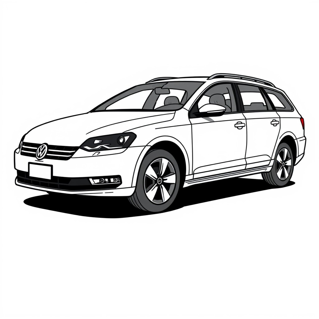 White Volkswagen Passat station wagon. Drawing in manga format. - Image