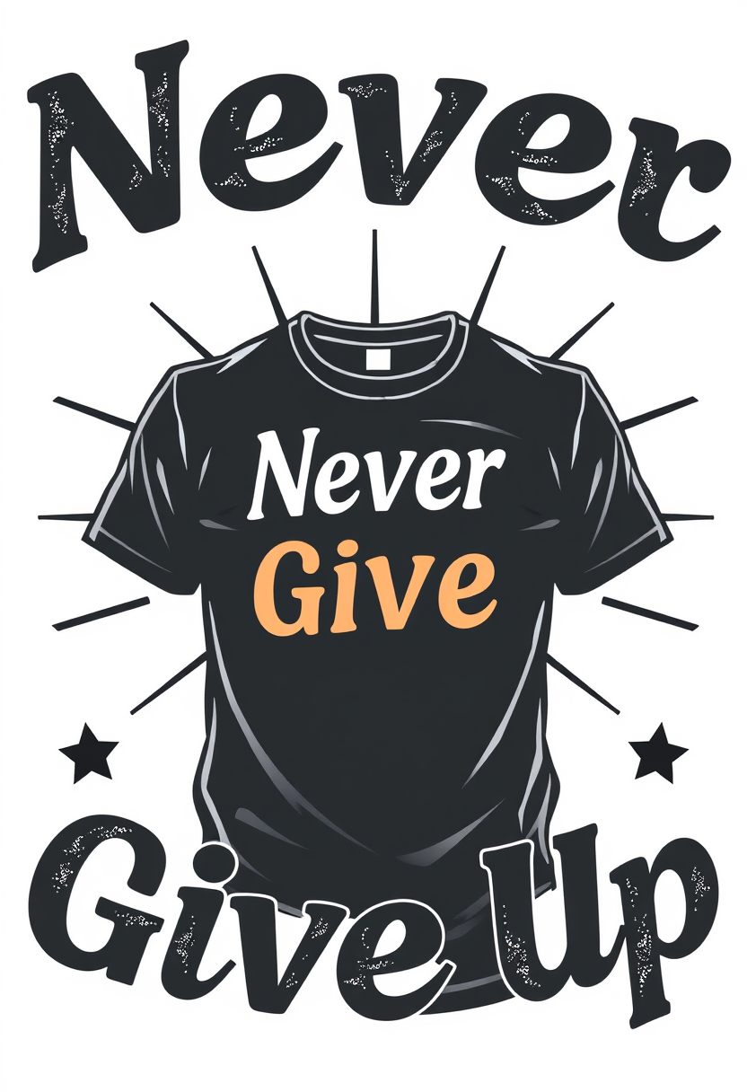 "Never Give Up," professional T-shirt vector design isolated on a white background.