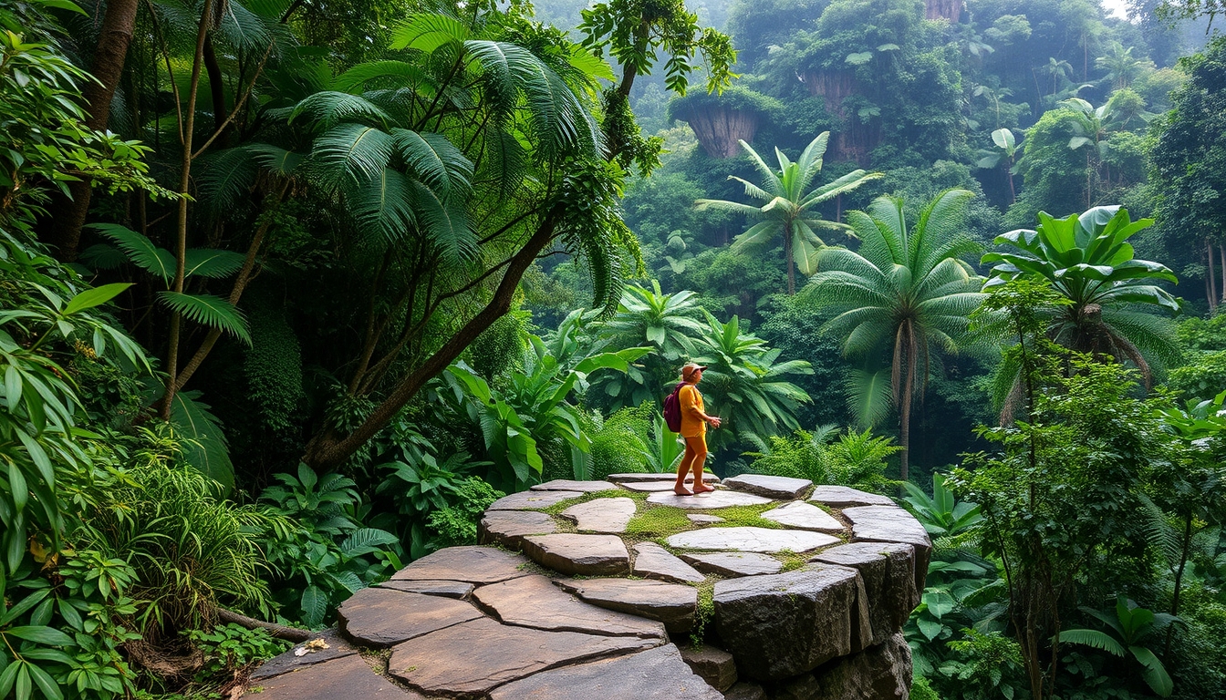 Stone Platform In A Lush Jungle Setting