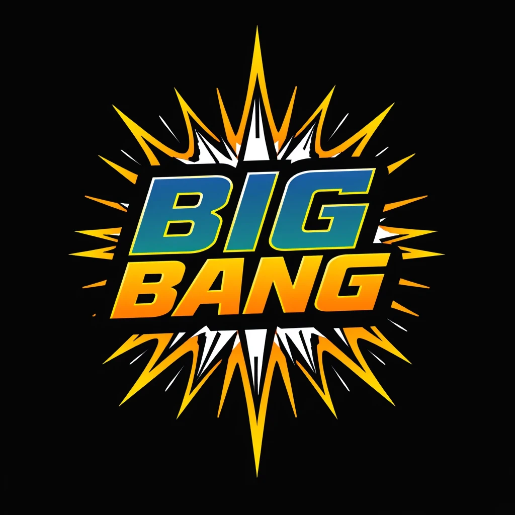 "Create a powerful and flashy logo that includes the 'BIG BANG'. The logo should have a dynamic and explosive design, incorporating bright and vibrant colors. The overall feel should be strong and impactful, with a modern and futuristic aesthetic. Consider using elements like bursts of light, cosmic themes, or energetic patterns to enhance the visual appeal."