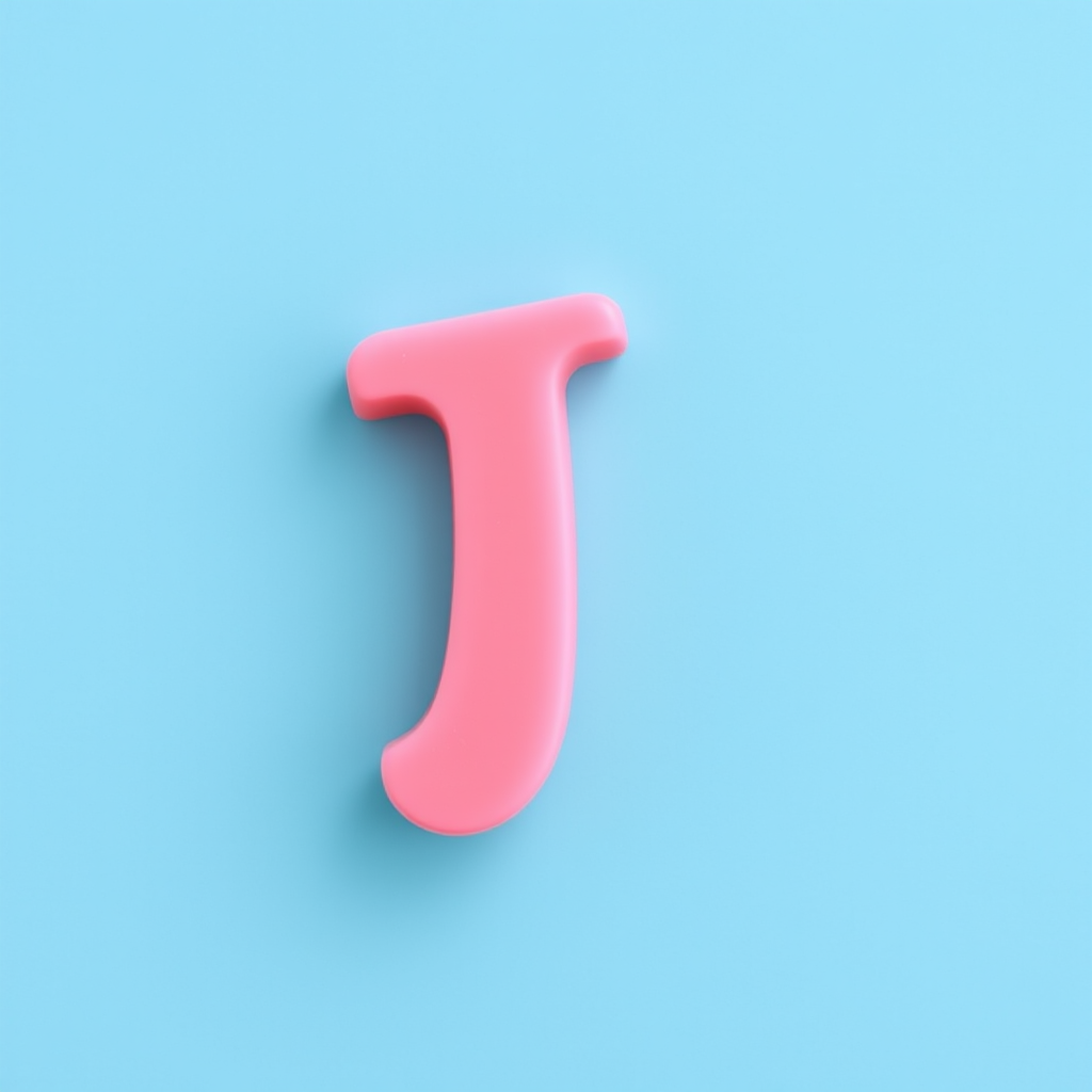 A letter "J" made of pink soap, blue background, realistic photograph.