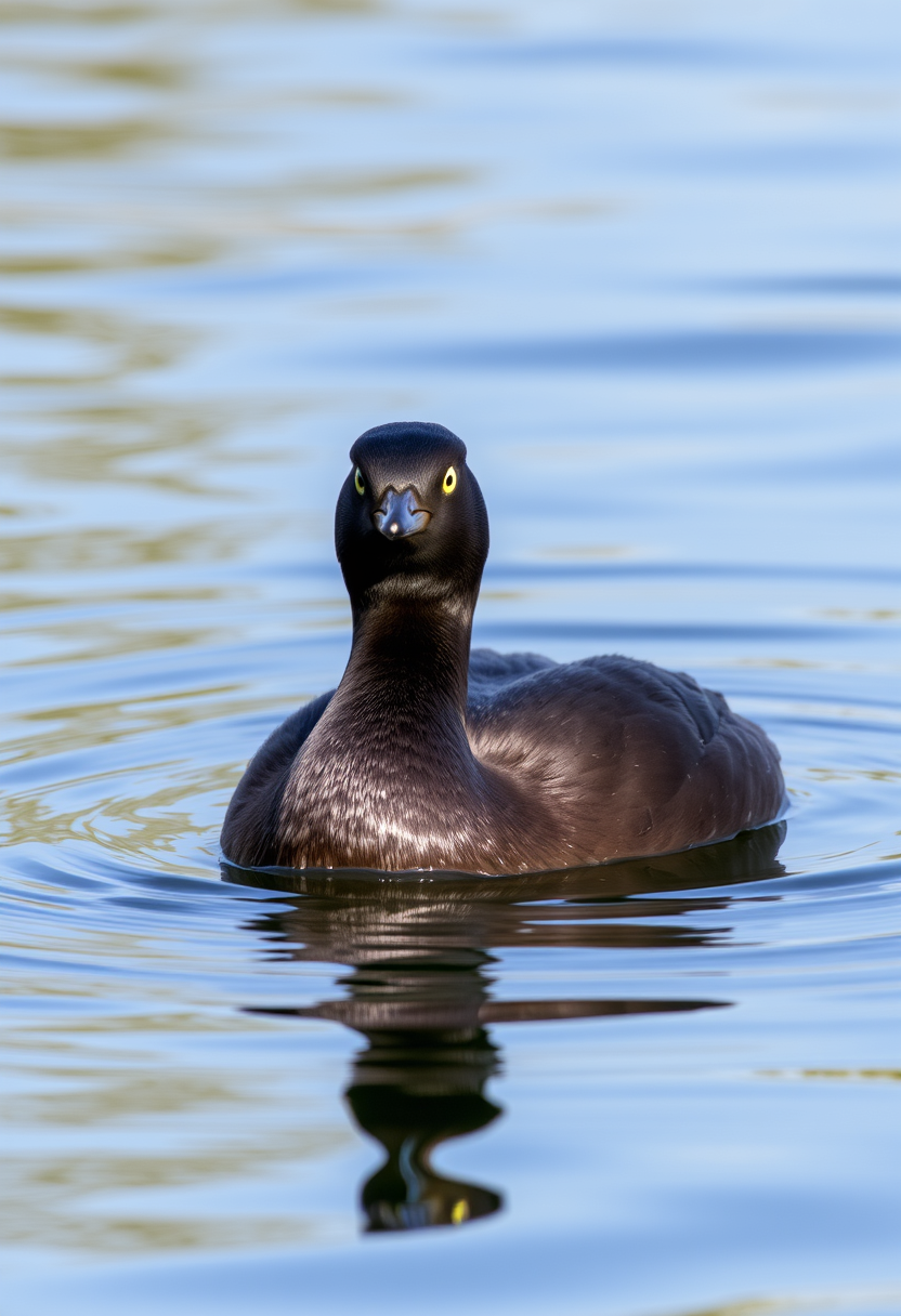 A black-necked grebe, also called eared grebe (Podiceps nigricollis) in complete view.