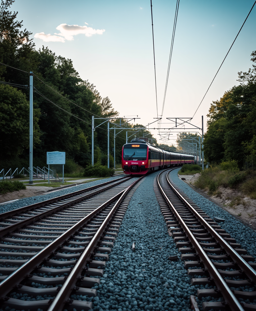 beautiful view of the tracks and the moving train