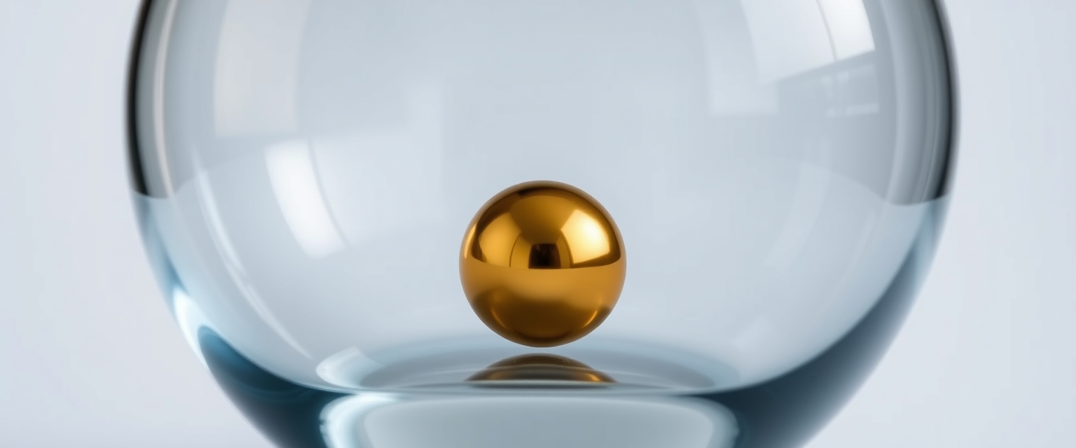 A glass bowl with a gold ball inside of it. - Image