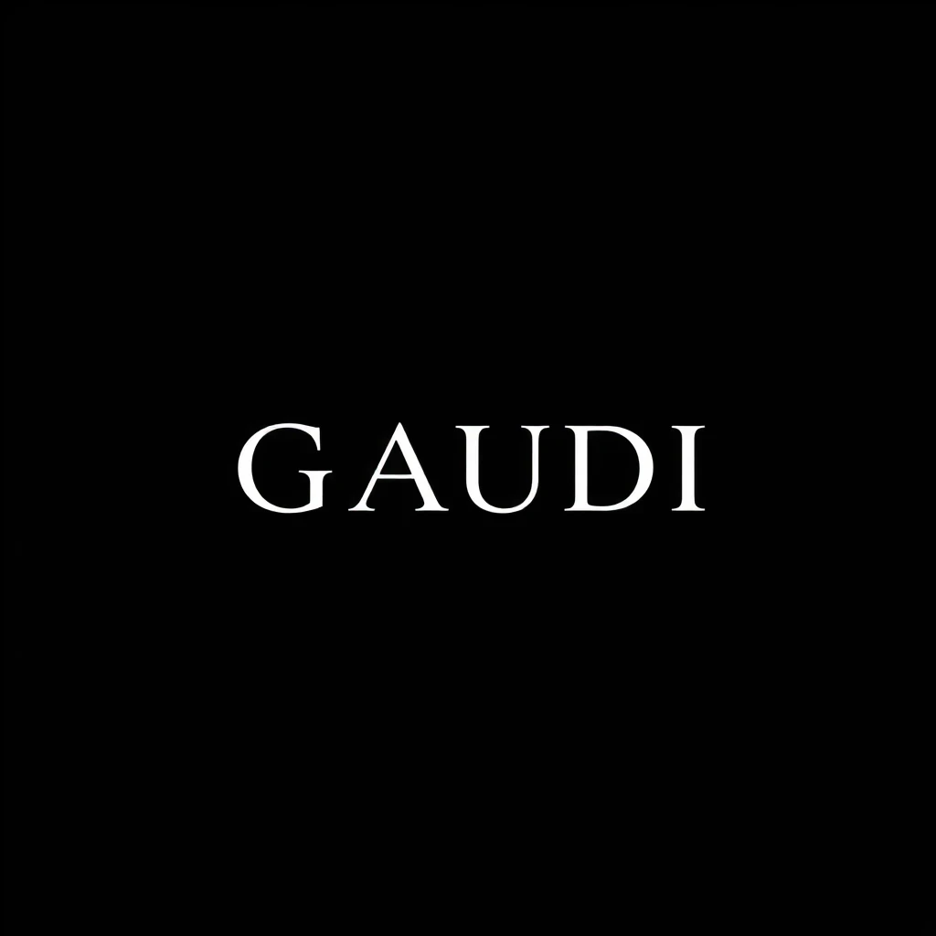 The brand name is "GAUDI", a sensual logo, simple lines, black and white, and a Spanish feel. 3d.