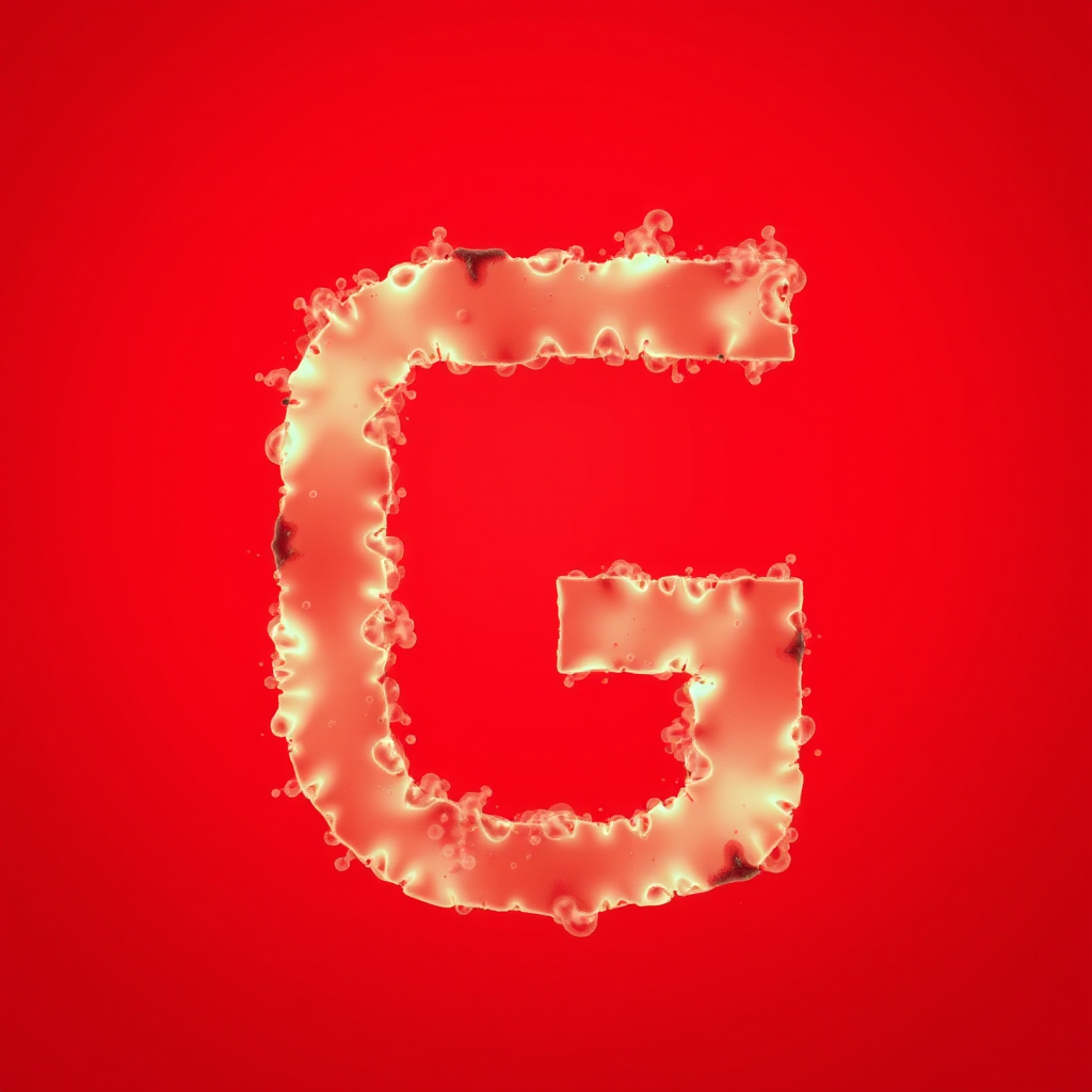 A letter "G" made of toxic gas, light red background, realistic photograph. - Image