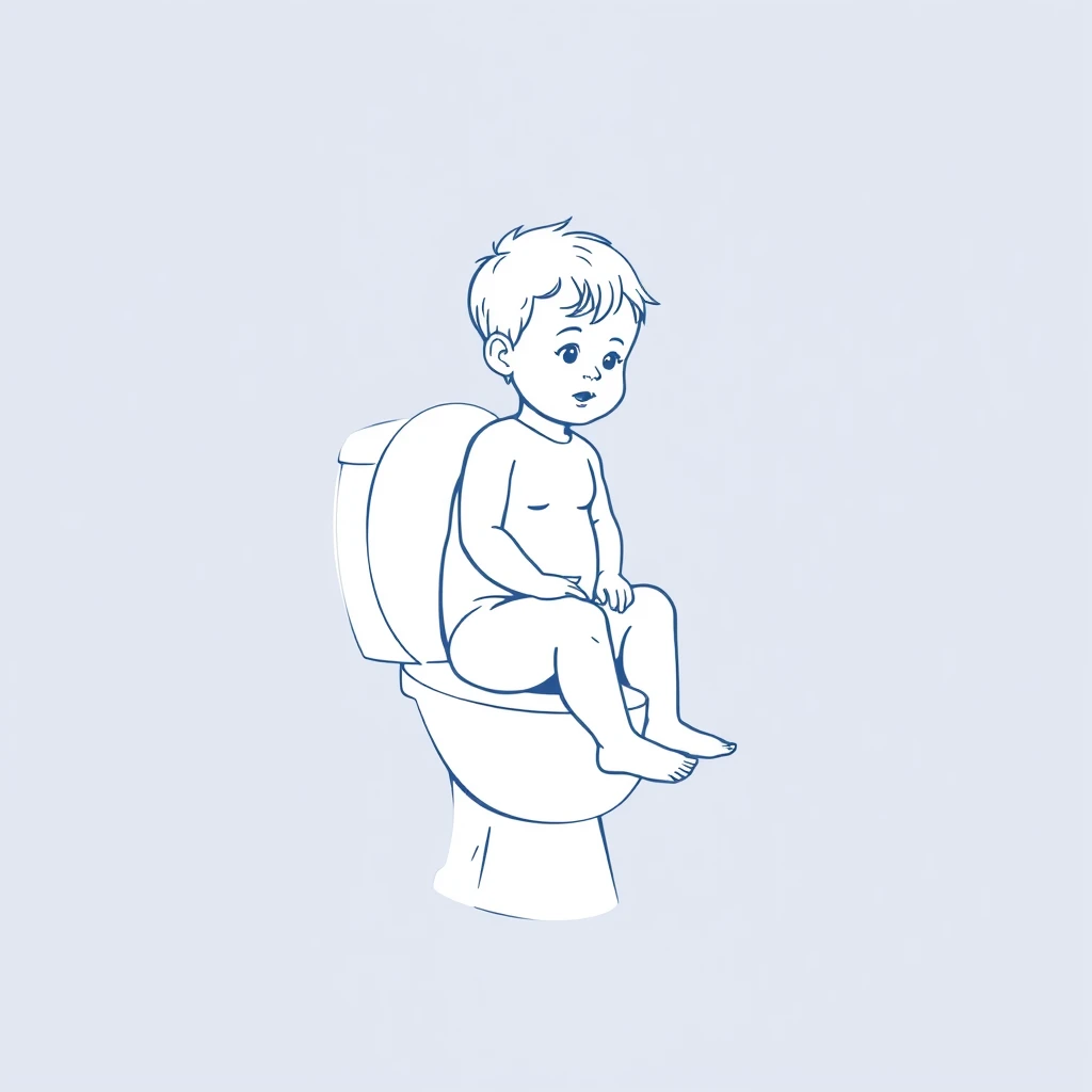 "A line drawing image of a small child sitting on a toilet."