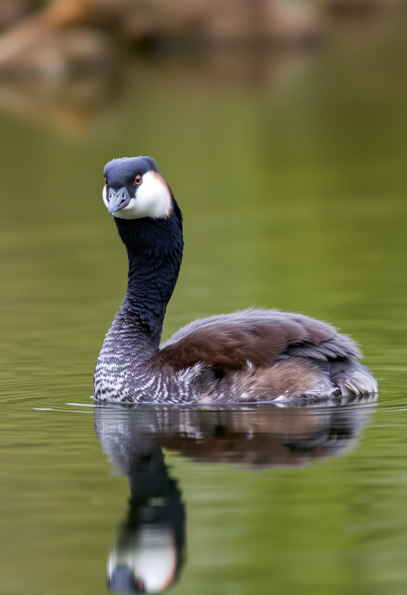 A eared grebe (Podiceps nigricollis) in complete view.