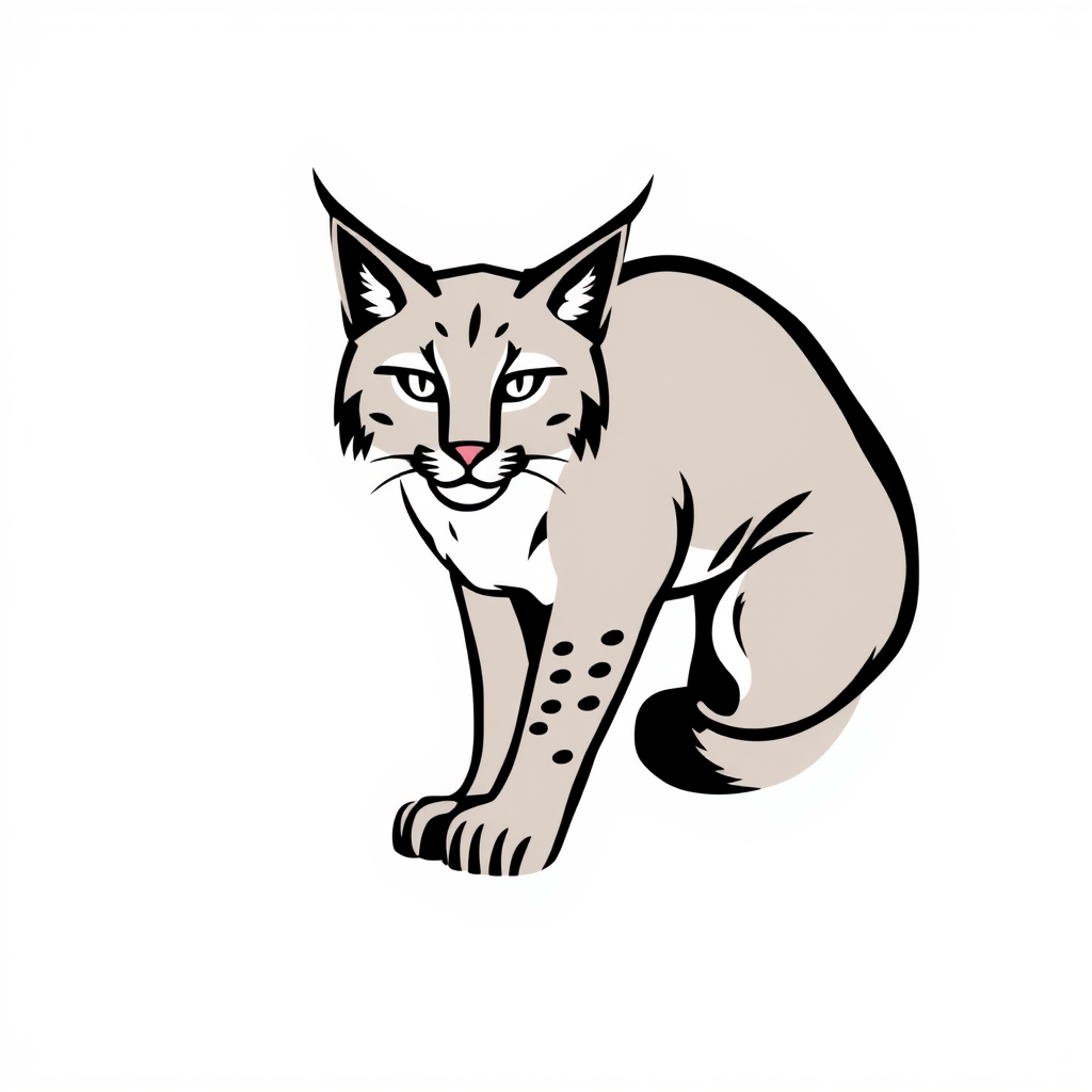 Very simple illustration of a lynx, black and white. - Image