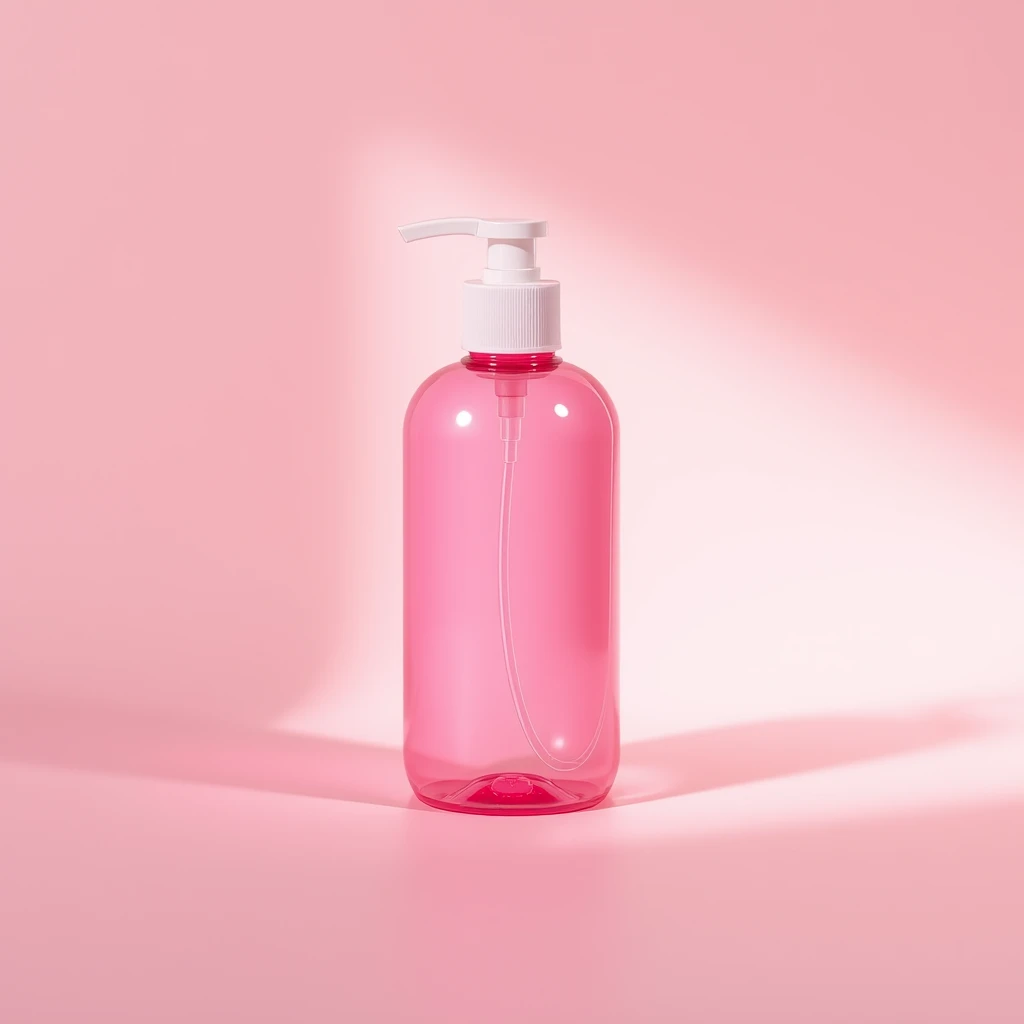 "I want to create a background image for a product, which is a pink plastic cosmetic bottle. I need this product to sell well on Taobao and to highlight the product. You need to provide me with a matching background image, with an emphasis on simplicity." - Image