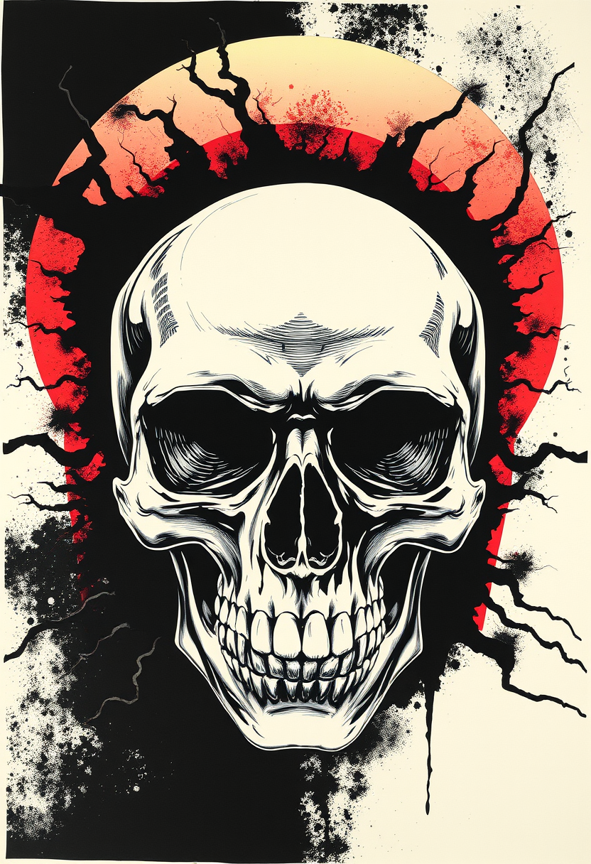 Skull, silk-screen dualtone, art by Frank Miller, center PNG art